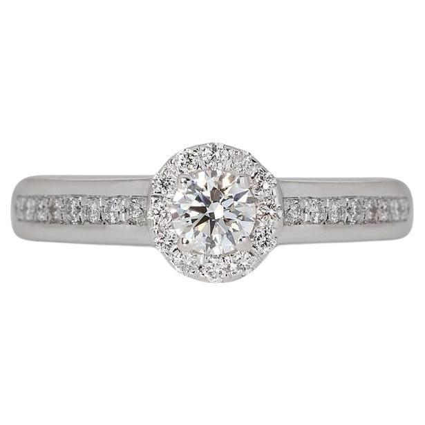 Round Cut Glamorous 14k White Gold Diamond Ring with .53ct Natural Diamond For Sale