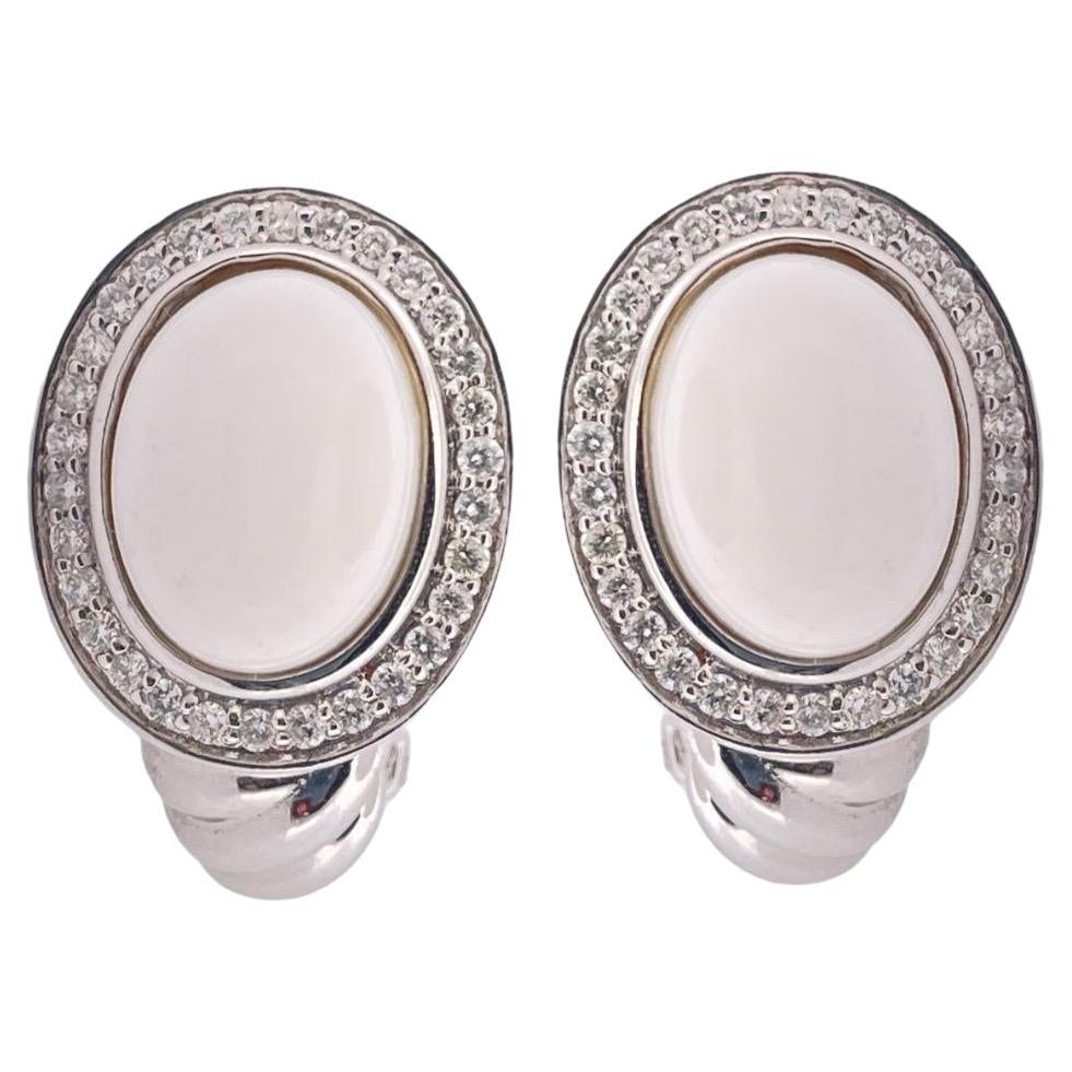 Glamorous 14K White Gold diamonds and white oval earrings For Sale