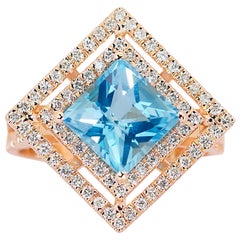 Glamorous 14k Yellow Gold Topaz and Diamond Double Halo Ring w/3.75 ct - IGI