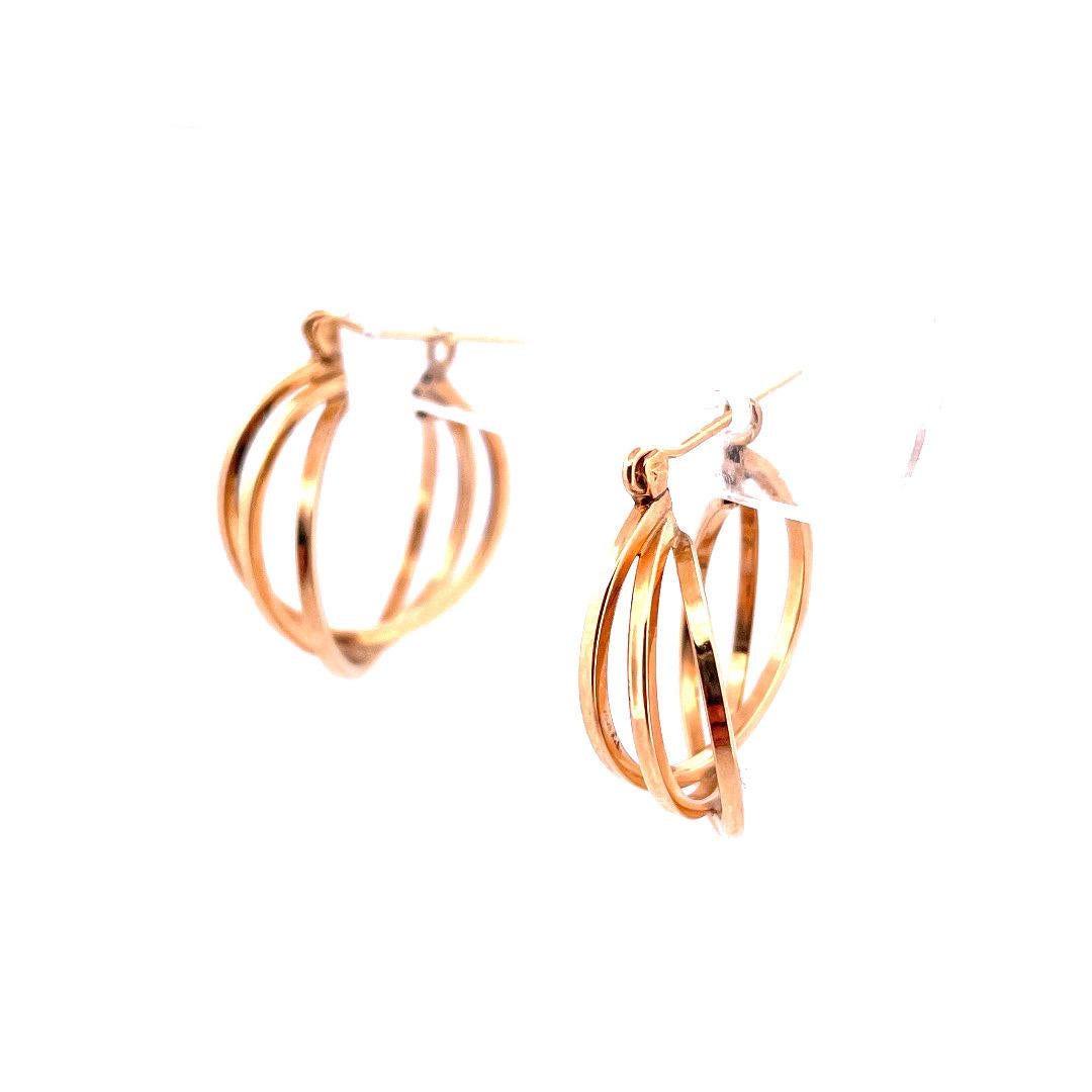Dreireihige Glamour-Ohrringe aus 14k Gelbgold Damen