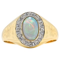 Glamorous 1.52ct Oval Opal and Diamonds Cluster Ring in 18k Yellow Gold