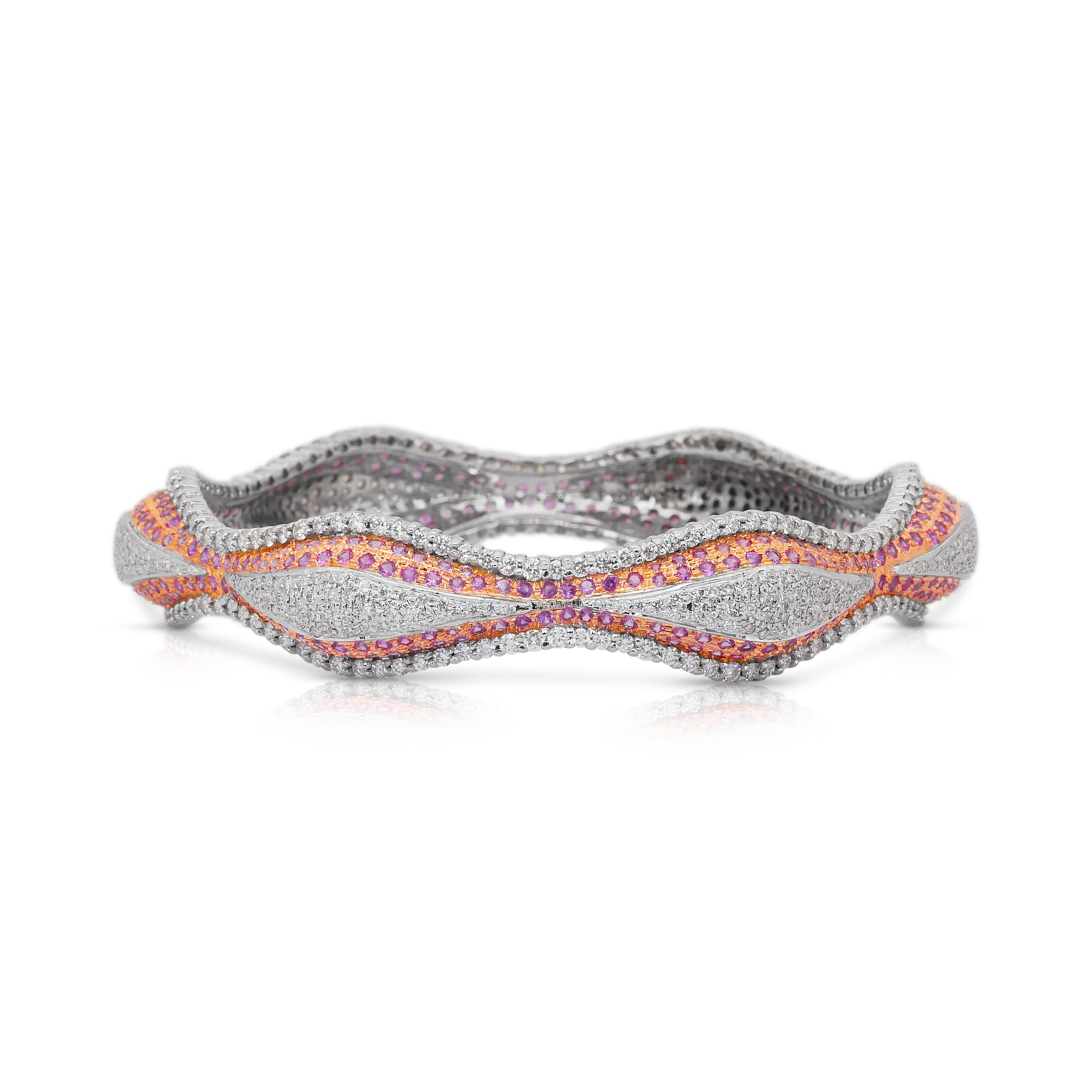 Taglio rotondo Bangle glamour con zaffiri e diamanti da 16,68 carati in oro bianco e rosa 18 carati in vendita