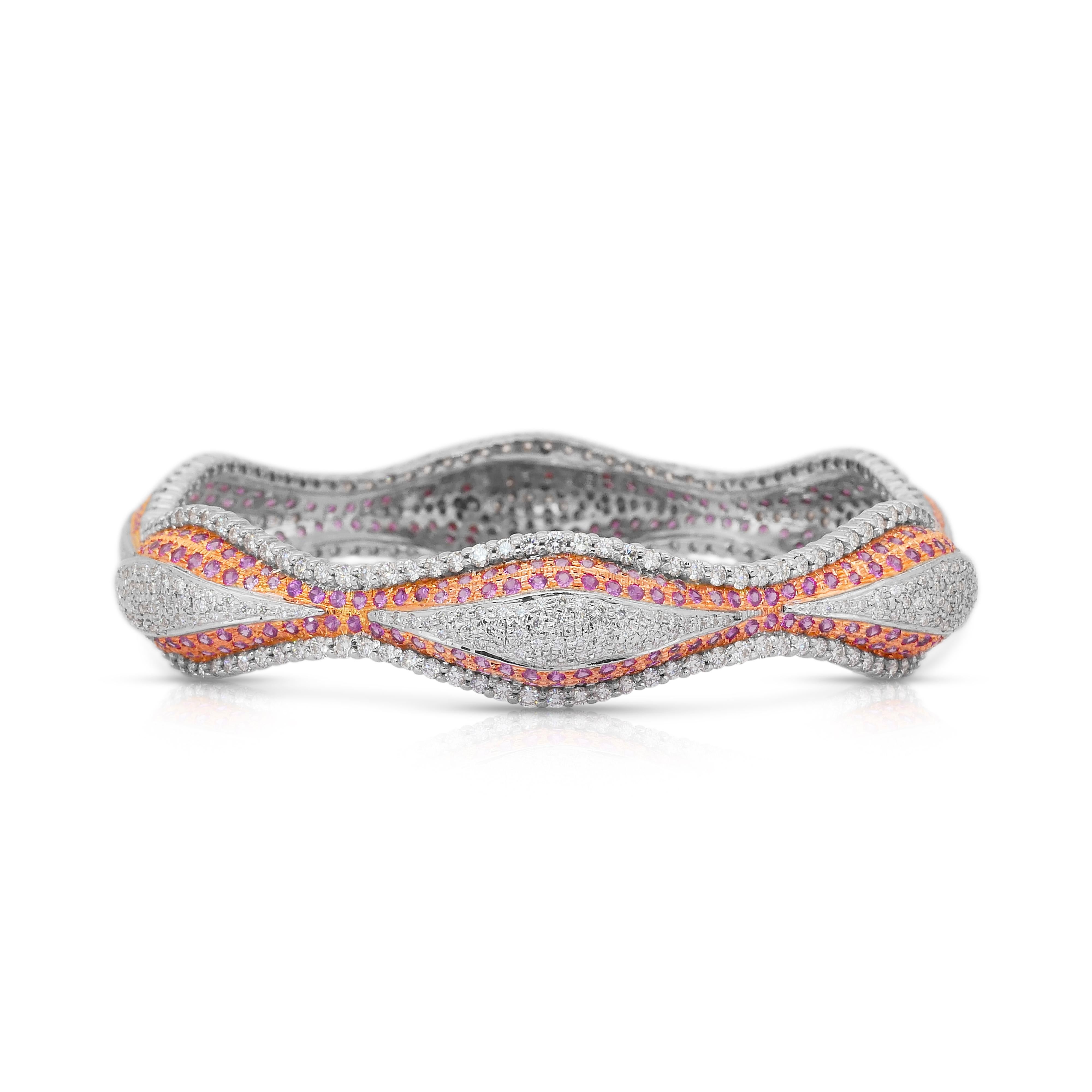 Bangle glamour con zaffiri e diamanti da 16,68 carati in oro bianco e rosa 18 carati In condizioni Nuovo in vendita a רמת גן, IL