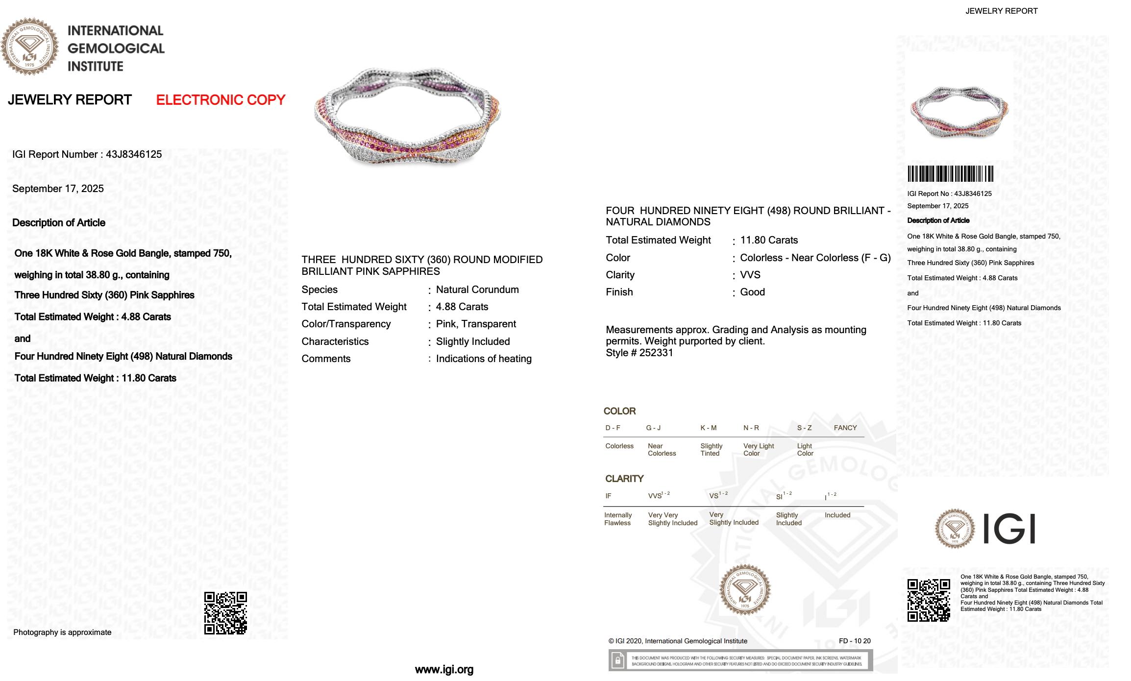 Donna Bangle glamour con zaffiri e diamanti da 16,68 carati in oro bianco e rosa 18 carati in vendita