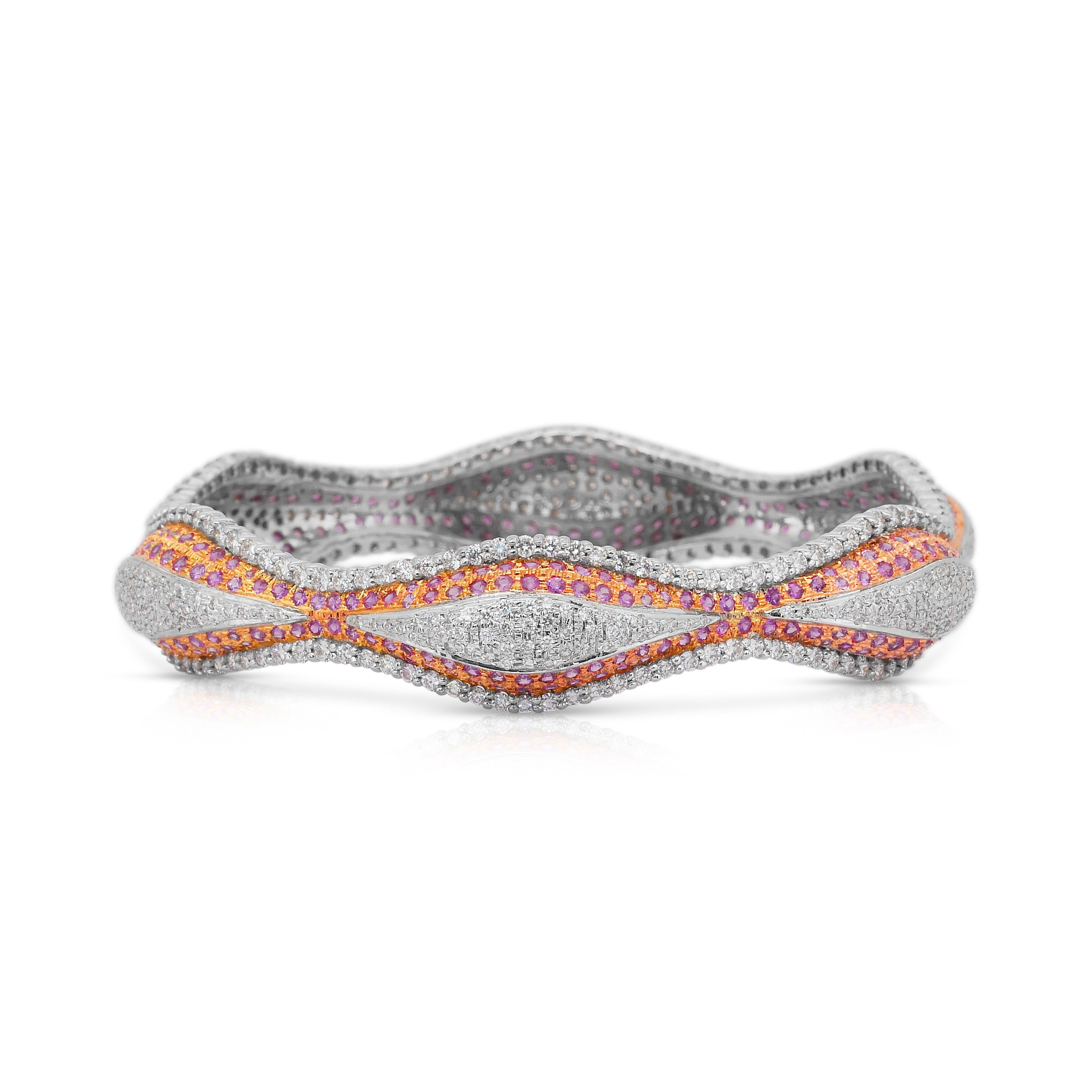 Bangle glamour con zaffiri e diamanti da 16,68 carati in oro bianco e rosa 18 carati in vendita 1