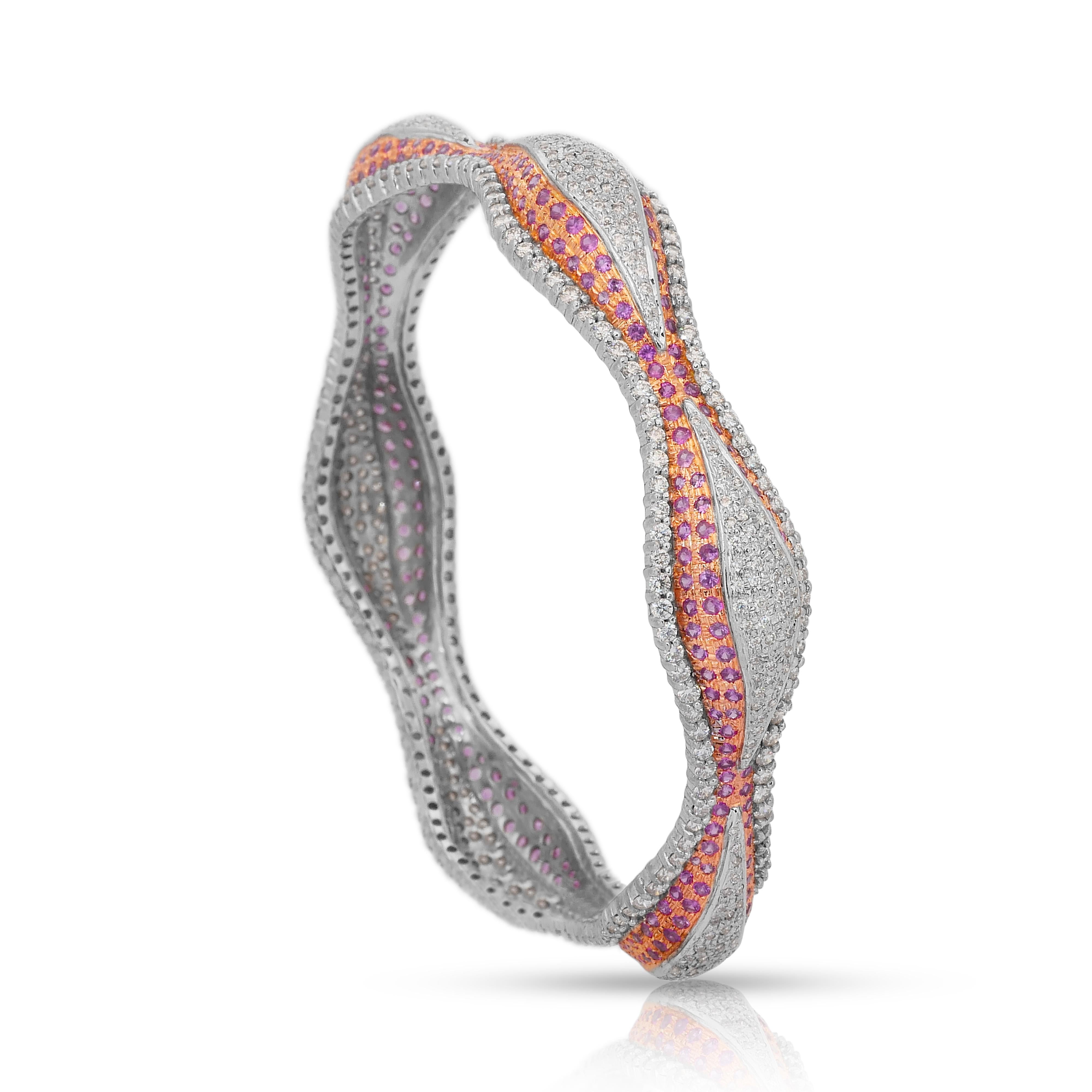 Bangle glamour con zaffiri e diamanti da 16,68 carati in oro bianco e rosa 18 carati in vendita 3