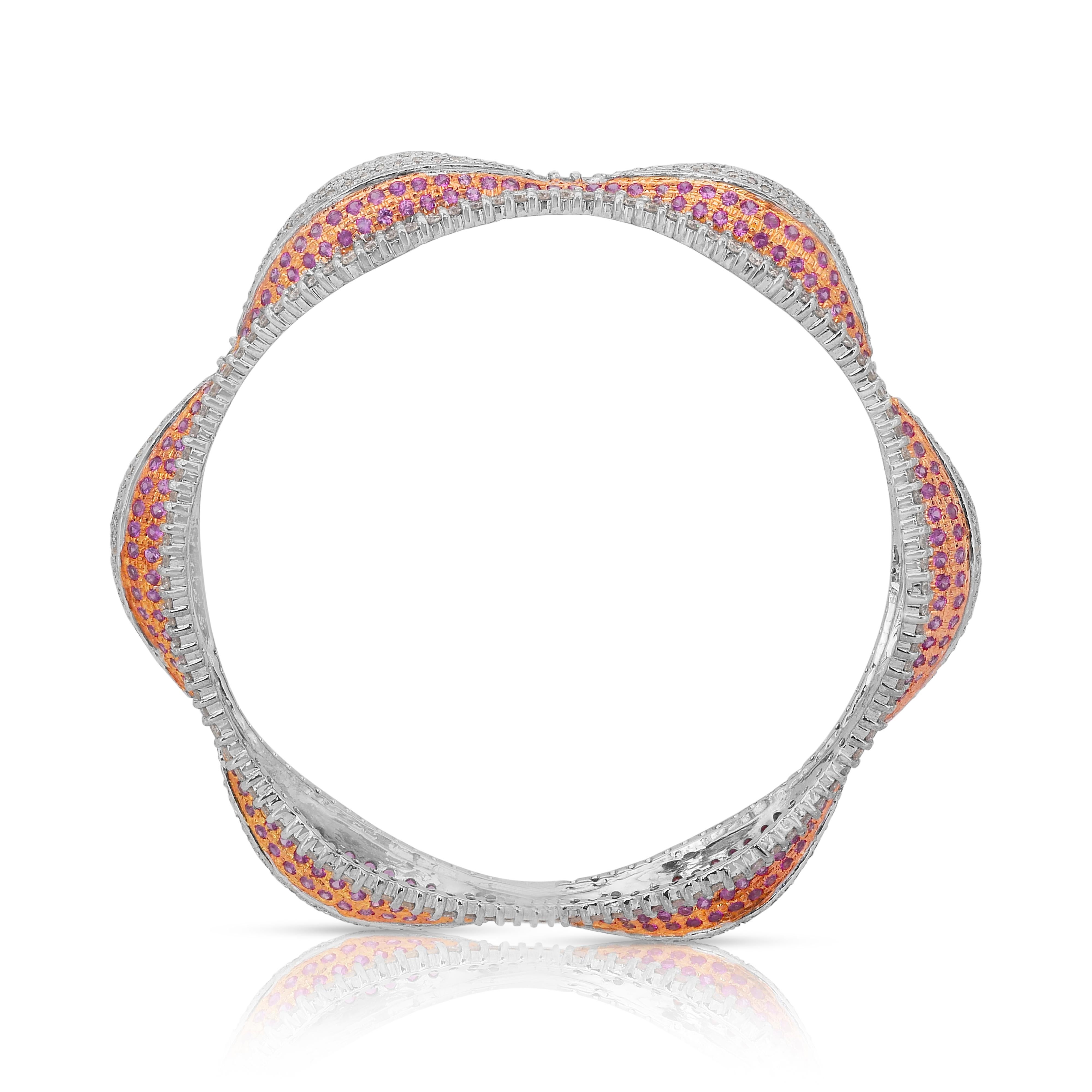 Bangle glamour con zaffiri e diamanti da 16,68 carati in oro bianco e rosa 18 carati in vendita 4