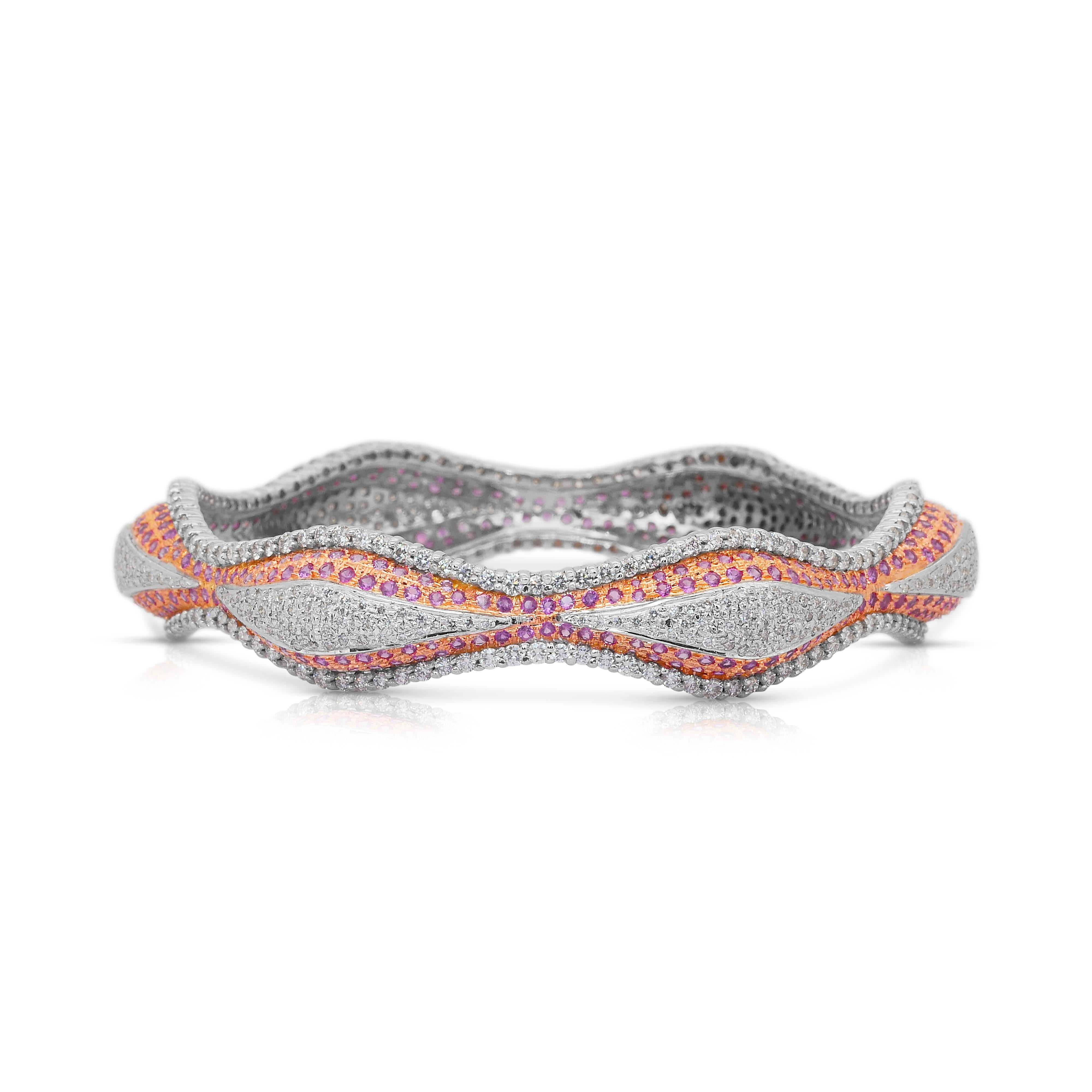 Bangle glamour con zaffiri e diamanti da 16,68 carati in oro bianco e rosa 18 carati in vendita