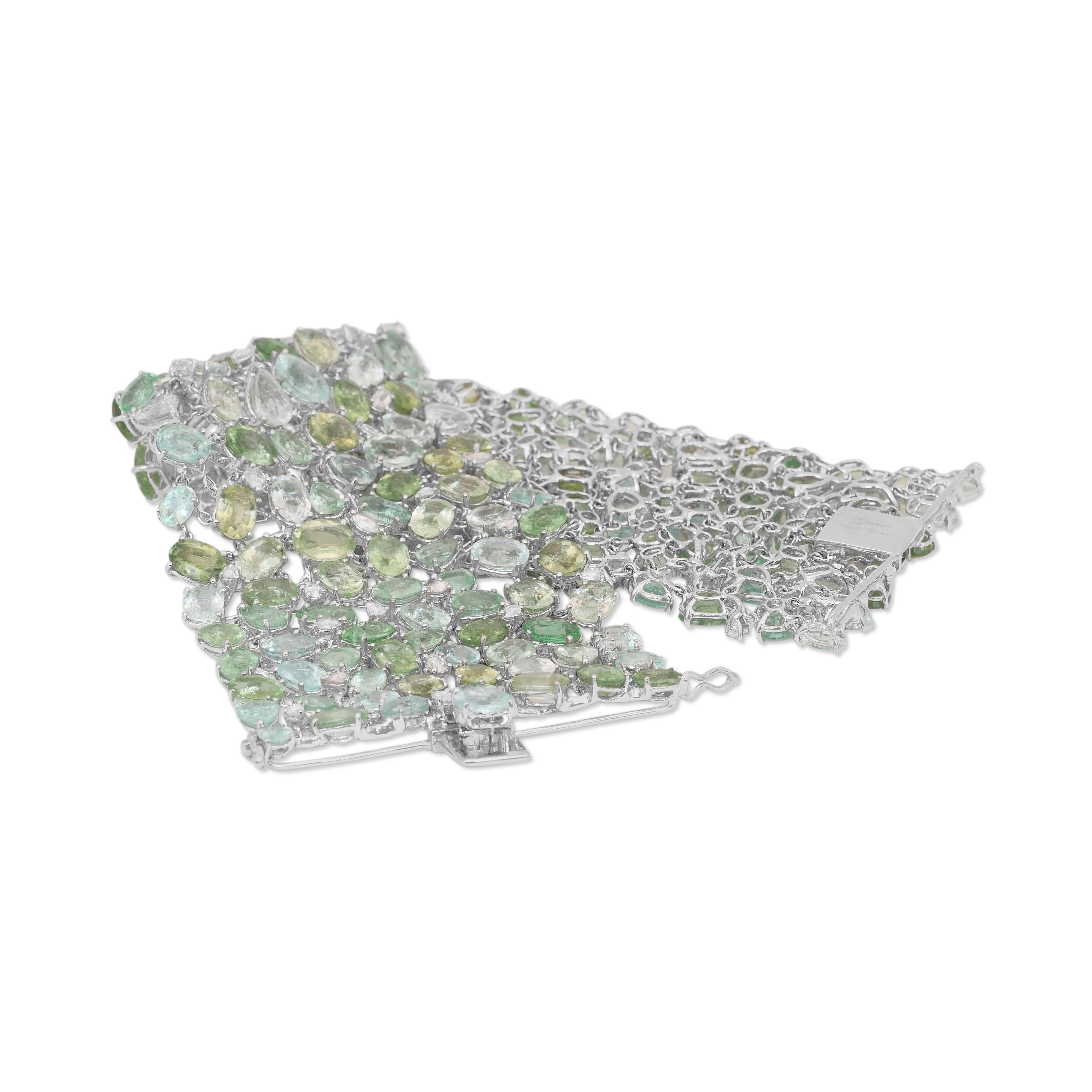 Bracelet glamour en or blanc 18k de 169,58ct de tourmalines et diamants en vente 5