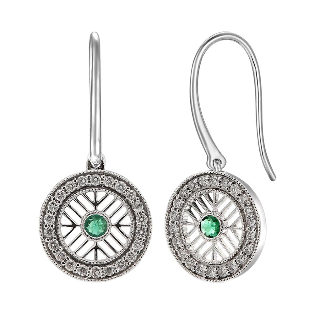 Glamorous 18 Karat White Gold, Emerald, and Diamond Earrings For Sale