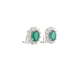 **Glamorous 18K Gold Emerald and Diamond Halo Earrings**