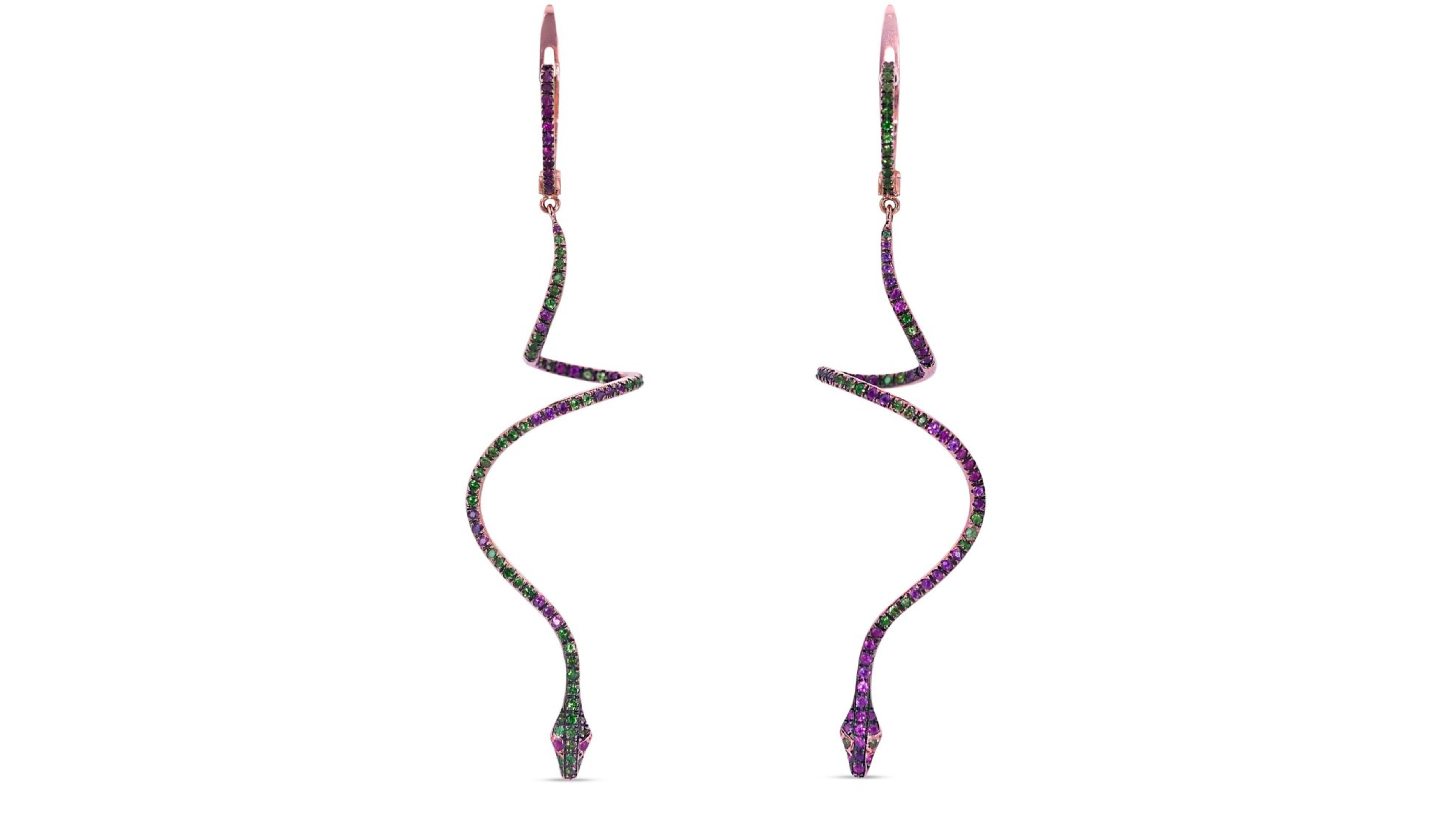 Glamorous 18k Pink Gold Earrings with 2.57 total carat of Natural Emerald and Ru 3