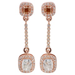 Glamorous 18k Rose Gold Drop Earrings w/ 1.53 Carat Natural Diamonds IGI Cert