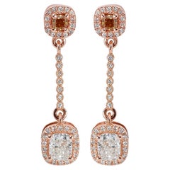 Glamorous 18k Rose Gold Drop Earrings w/ 1.53 Carat Natural Diamonds IGI Cert