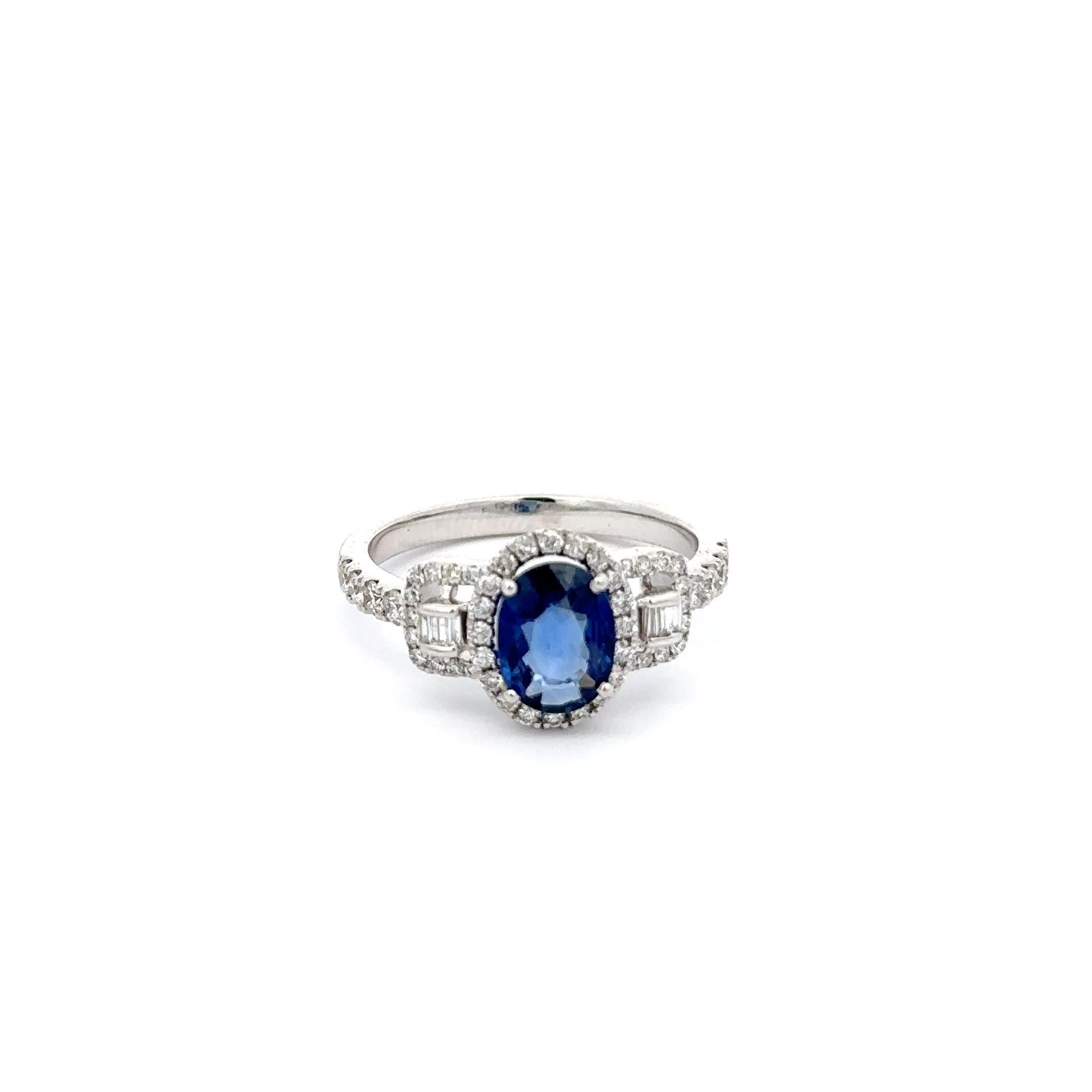 For Sale:  18k Solid White Gold Faceted Blue Sapphire Diamond Engagement Ring Certified 5