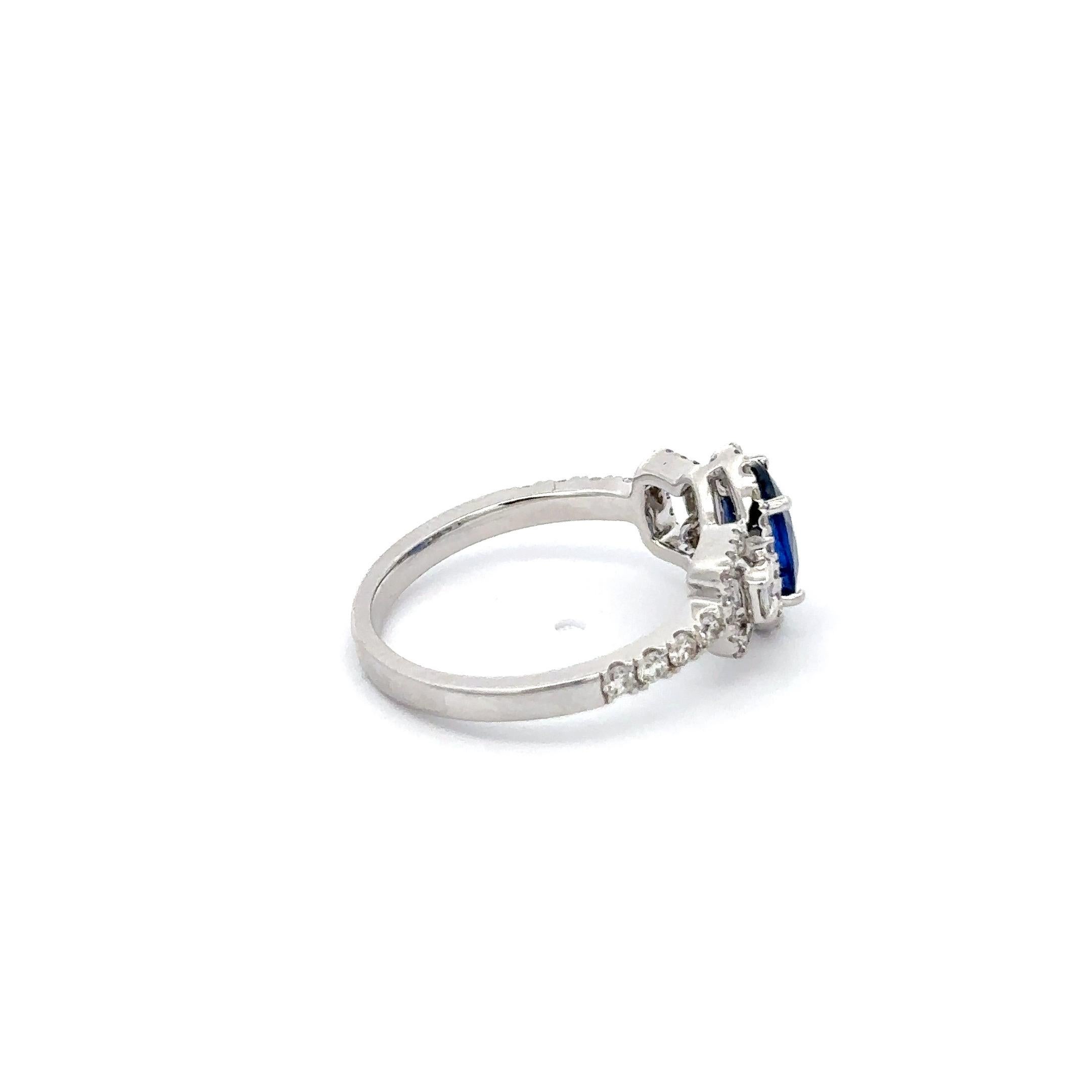 For Sale:  18k Solid White Gold Faceted Blue Sapphire Diamond Engagement Ring Certified 9