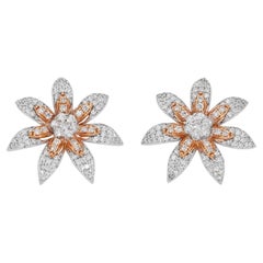 Glamorous 18k Two-Toned Gold Flower Earrings w/ 1.59ct Natural Diamonds IGI Cert