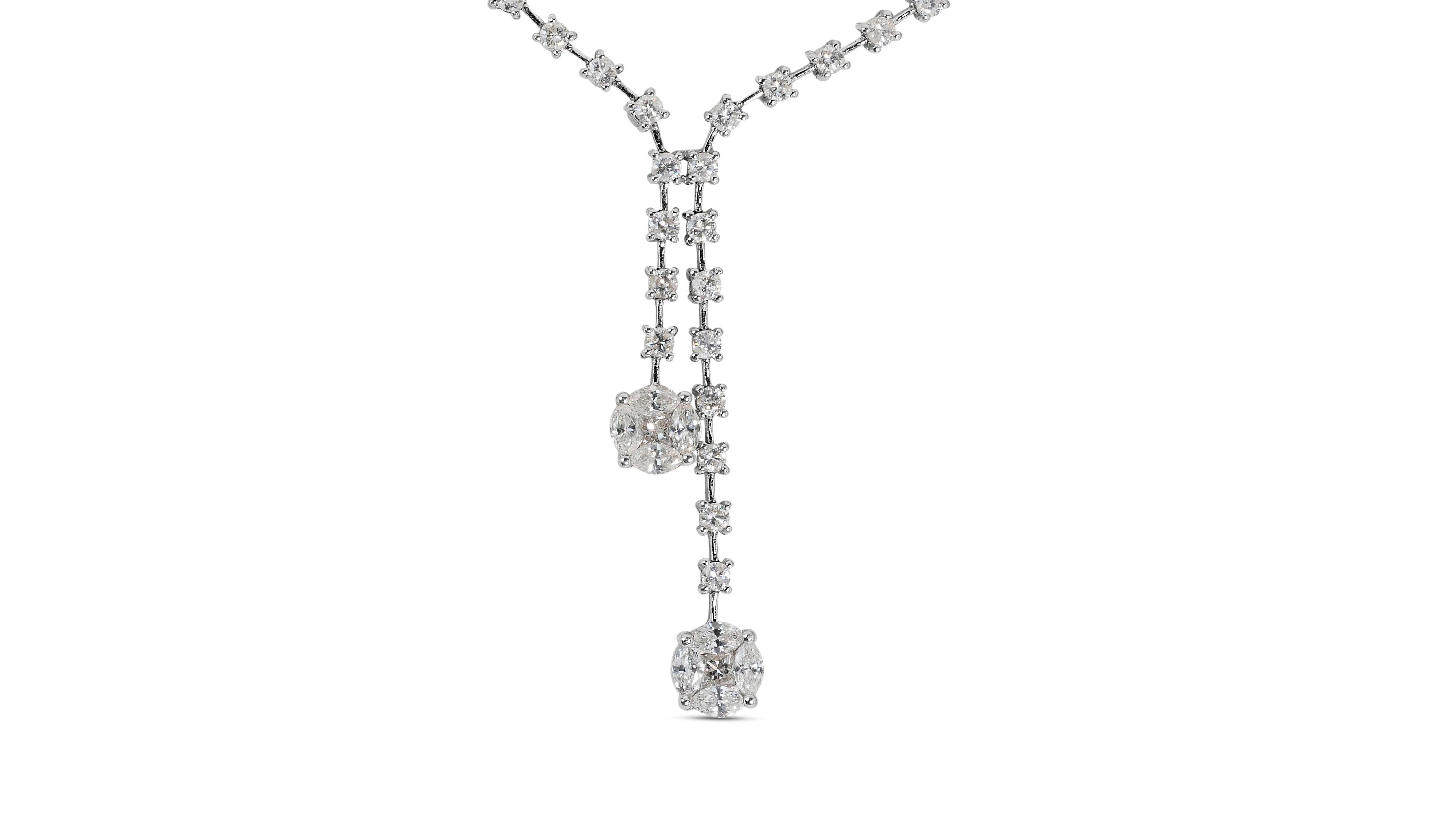 Marquise Cut Glamorous 18k White Gold Drop Necklace w/ 5.06ct Natural Diamonds IGI Cert For Sale