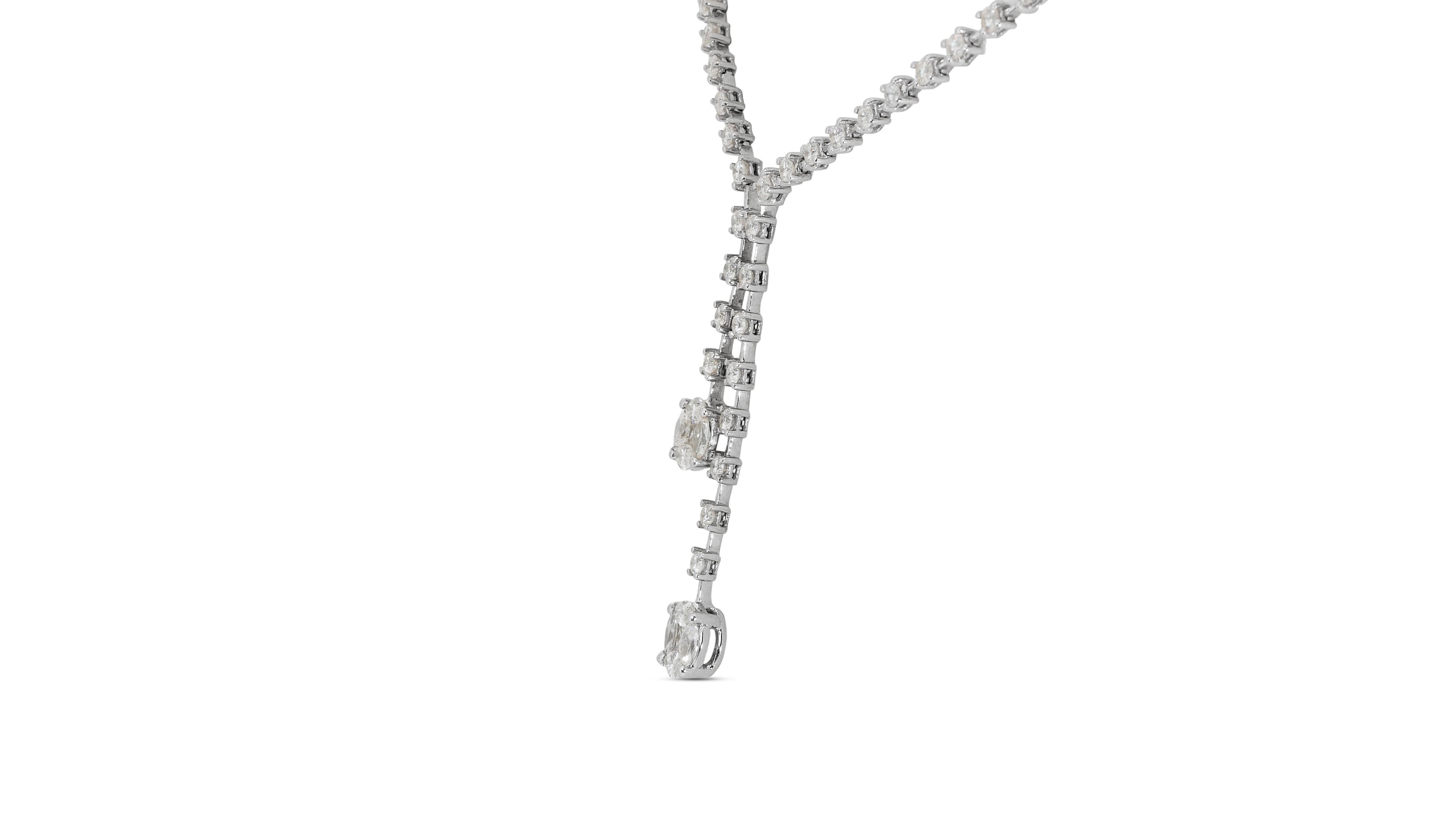 Women's Glamorous 18k White Gold Drop Necklace w/ 5.06ct Natural Diamonds IGI Cert For Sale