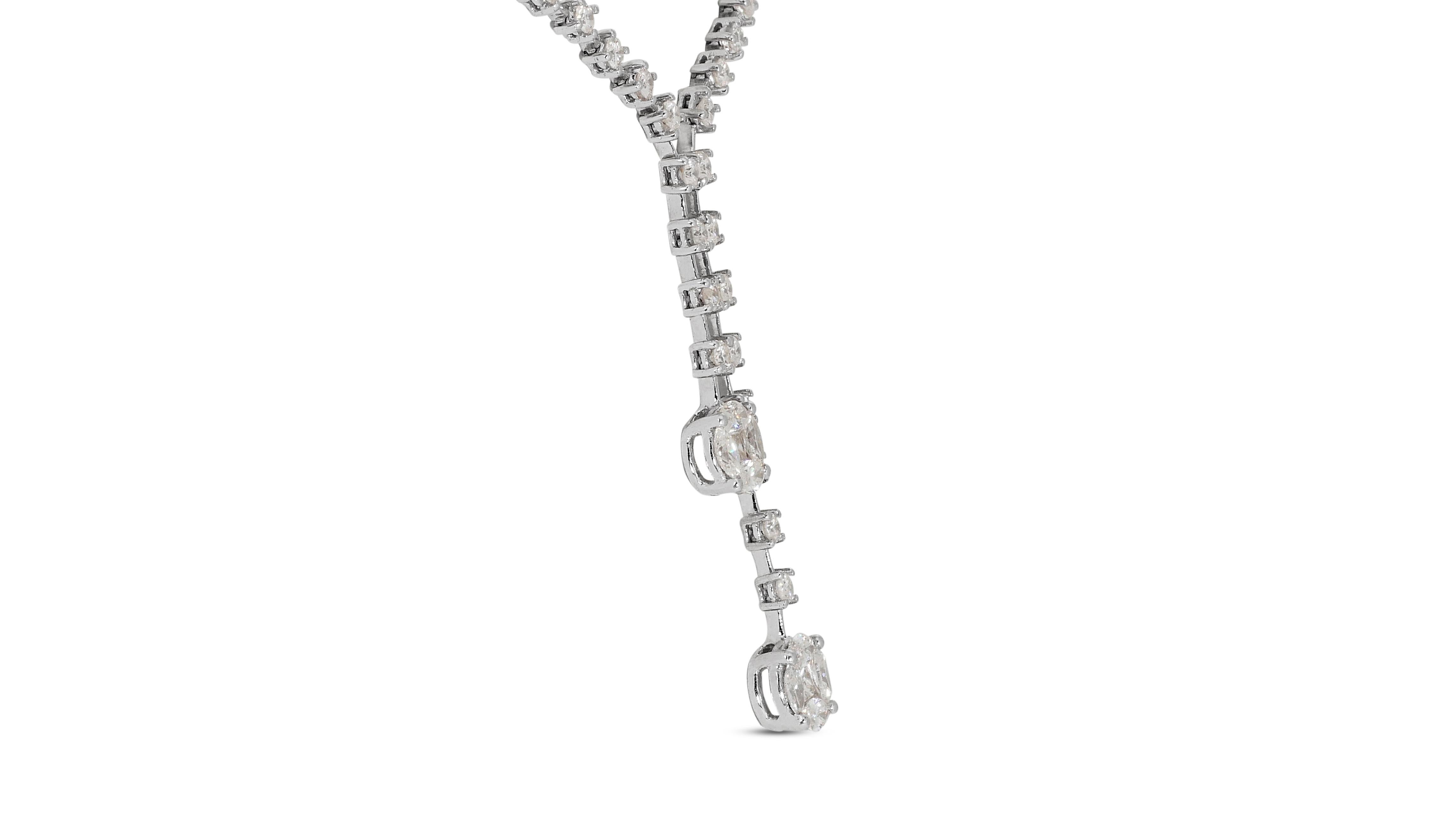 Glamorous 18k White Gold Drop Necklace w/ 5.06ct Natural Diamonds IGI Cert For Sale 2