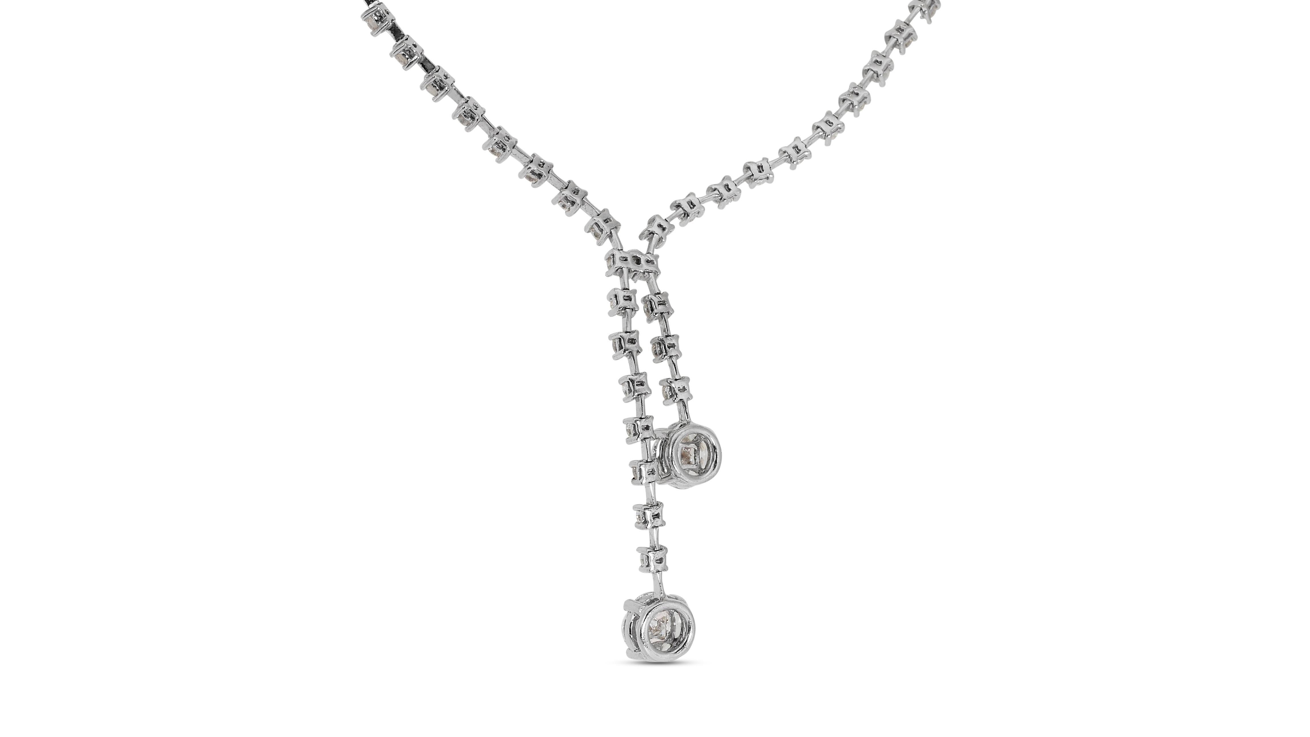 Glamorous 18k White Gold Drop Necklace w/ 5.06ct Natural Diamonds IGI Cert For Sale 3