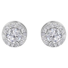 Glamorous 18k White Gold Halo Earrings w/ 1.05 Carat Natural Diamonds GIA Cert