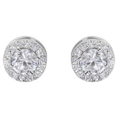 Glamorous 18k White Gold Halo Earrings w/ 1.05 Carat Natural Diamonds GIA Cert