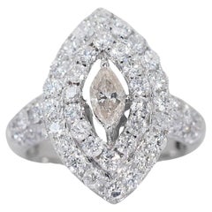 Glamorous 18k White Gold Halo Ring with 2.4 carat Natural Diamond