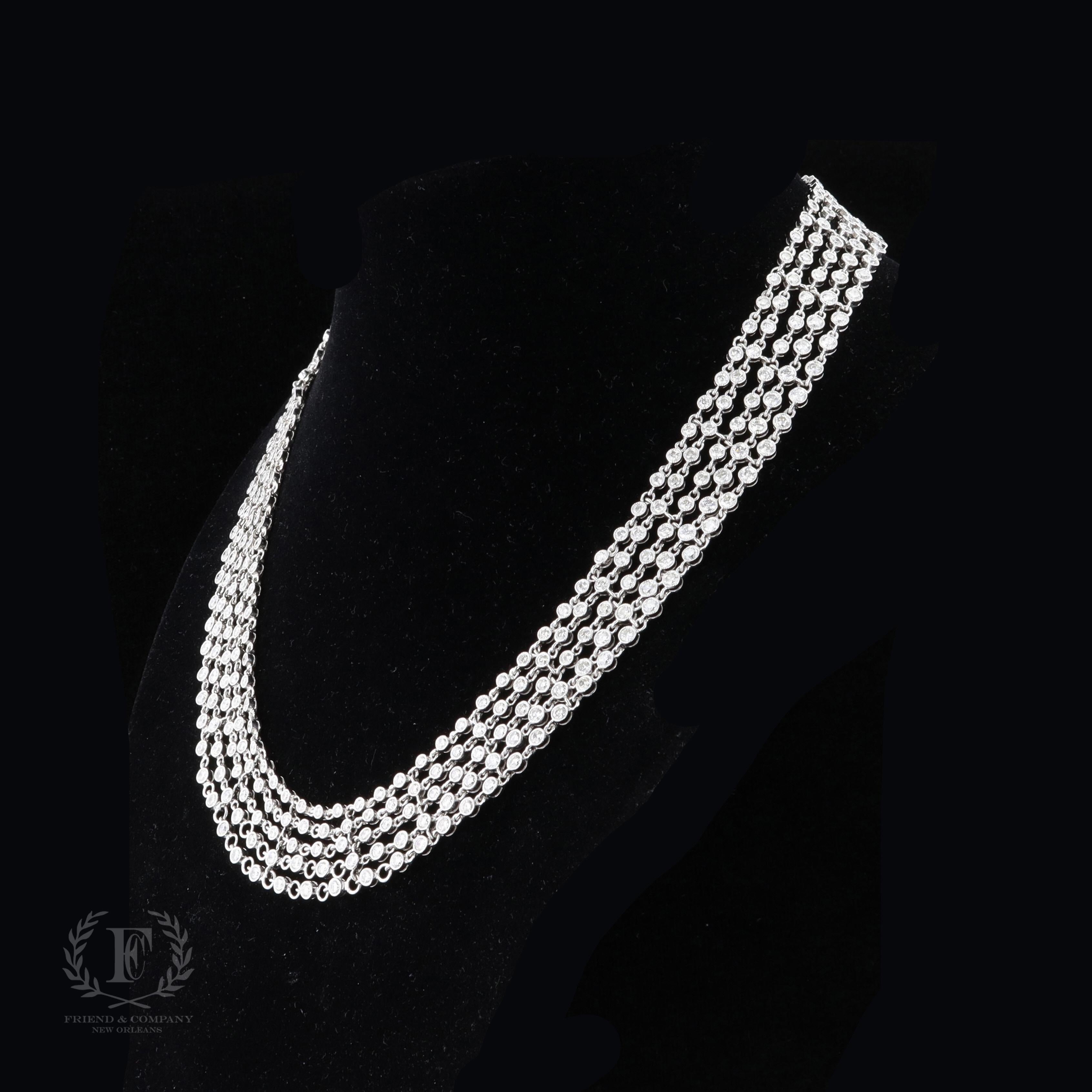 Romantic Glamorous 18k White Gold Multi-Strand Diamond Necklace For Sale