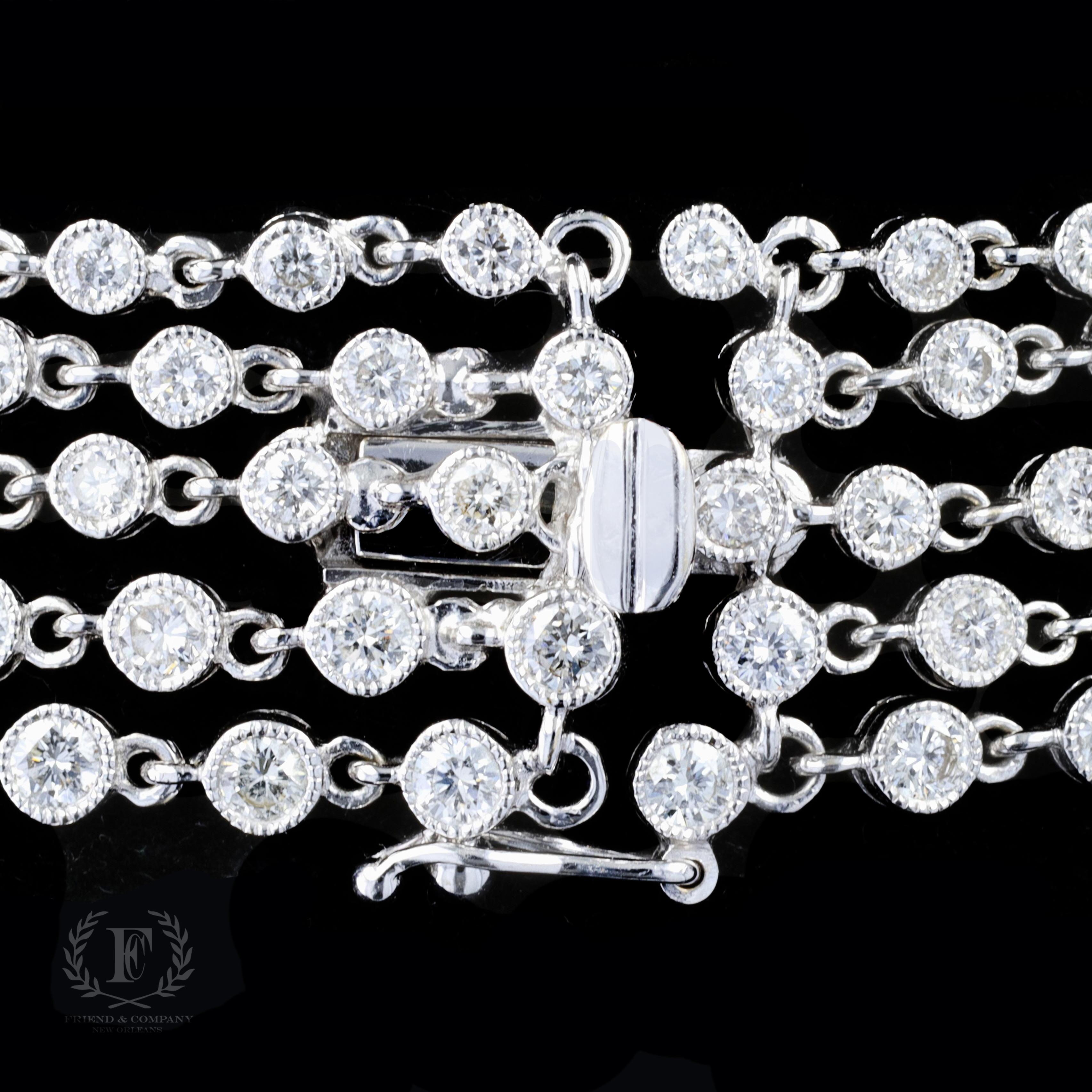 Round Cut Glamorous 18k White Gold Multi-Strand Diamond Necklace For Sale
