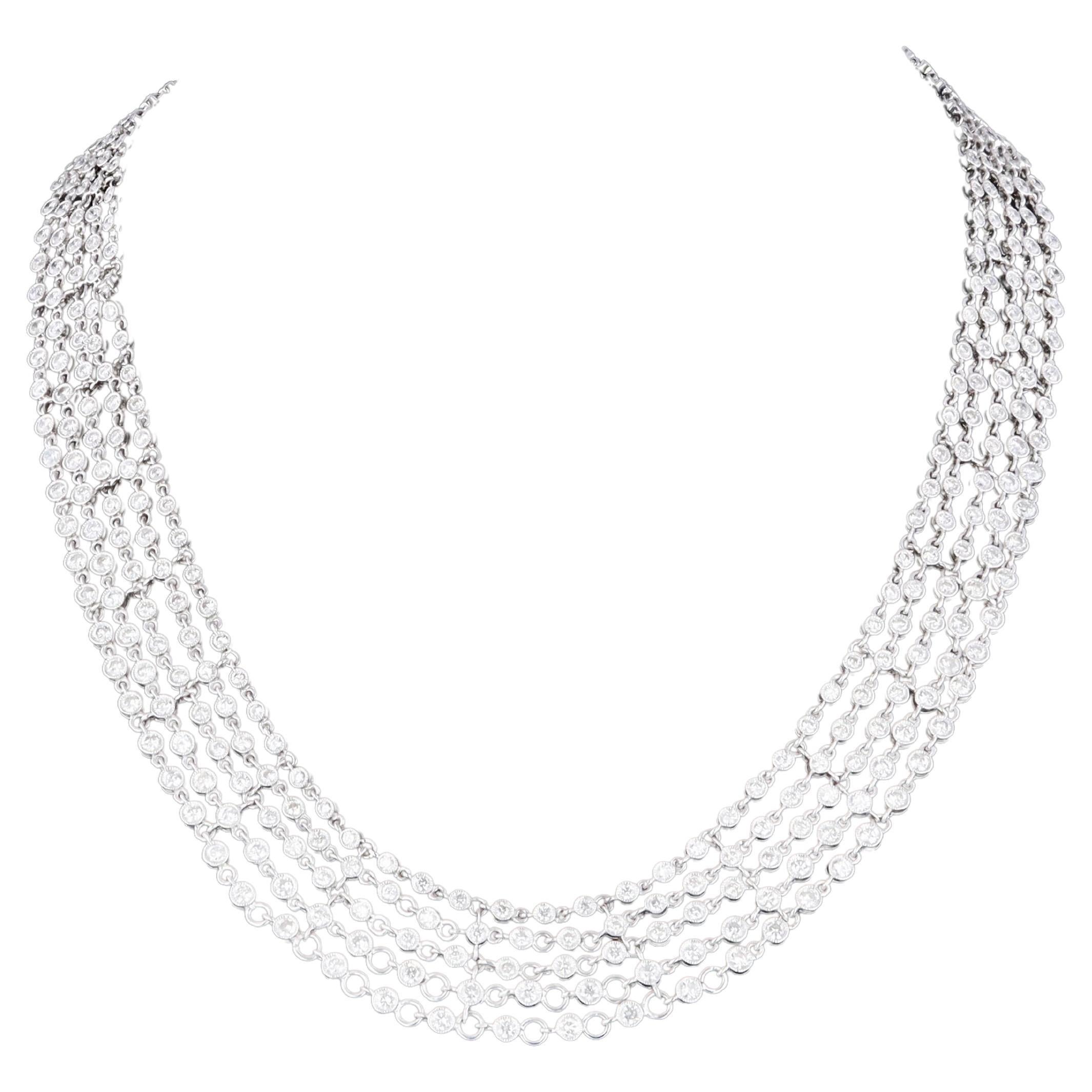Glamorous 18k White Gold Multi-Strand Diamond Necklace