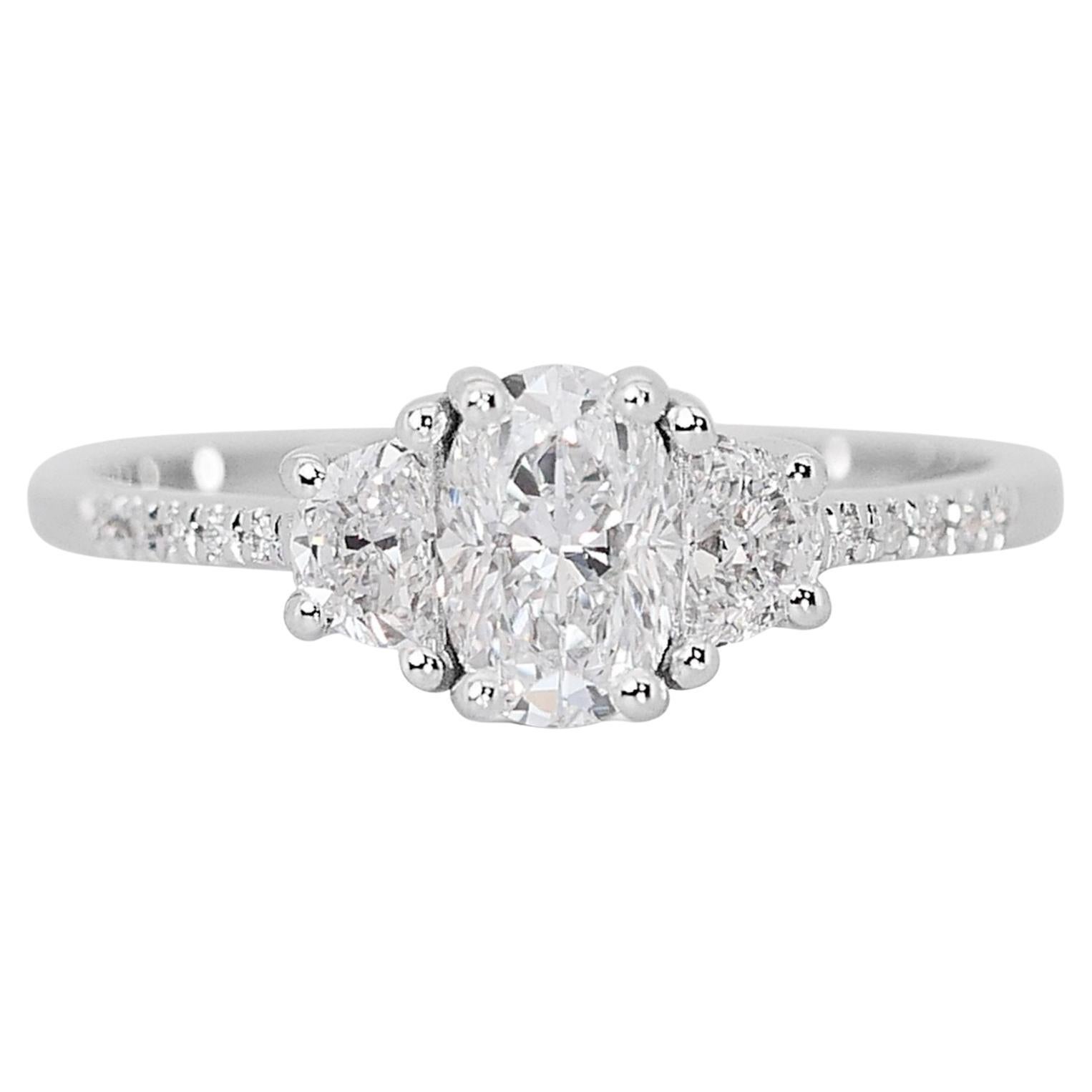 Glamorous 18K White Gold Natural Diamond Halo Ring w/1.34ct - GIA Certif For Sale