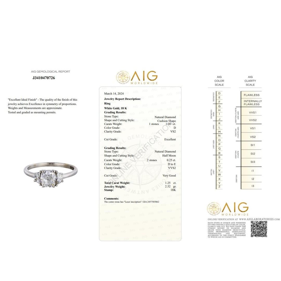 Glamorous 18K White Gold Natural Diamond Ring with 1.25 ct - GIA & AIG Certified For Sale 2