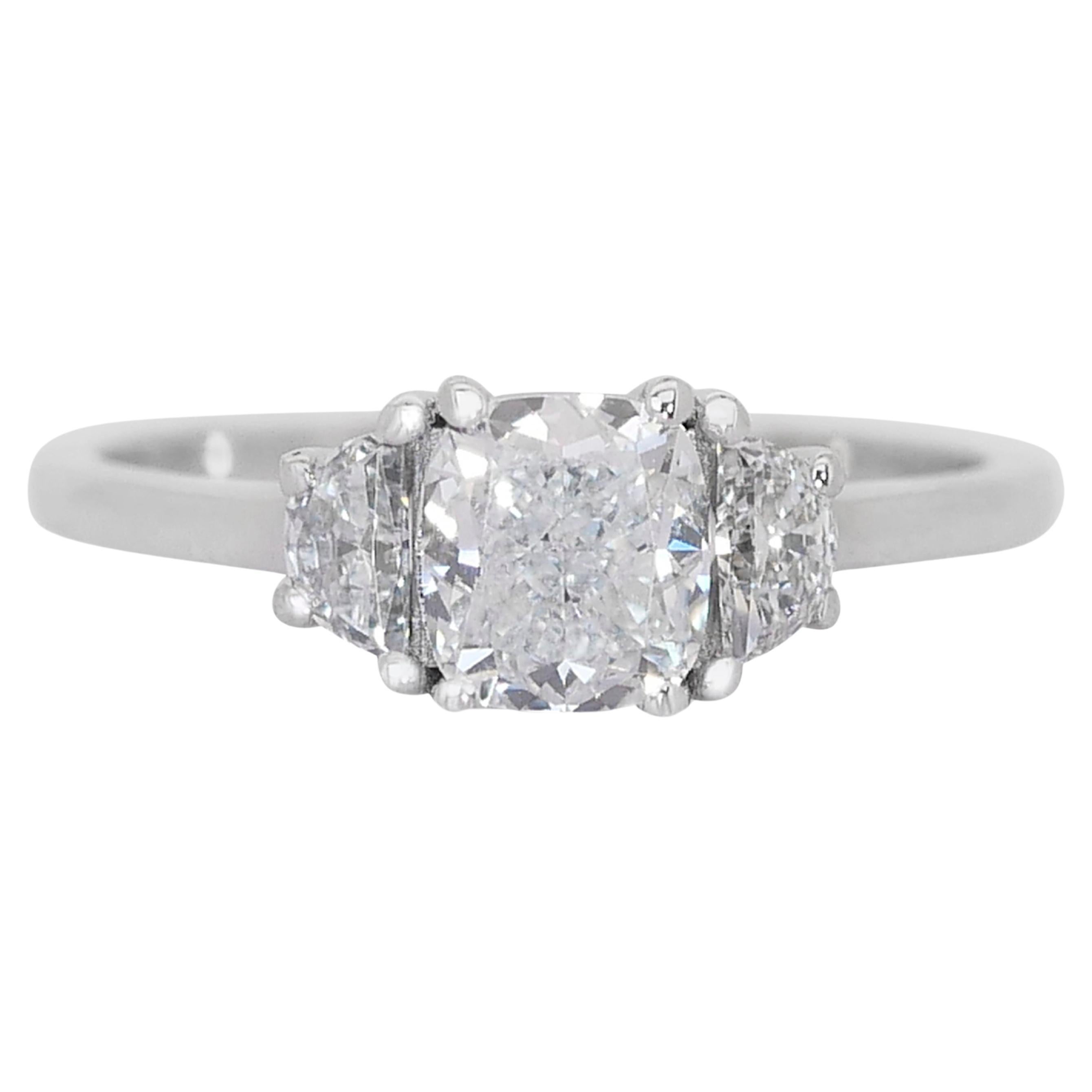 Glamorous 18K White Gold Natural Diamond Ring with 1.25 ct - GIA & AIG Certified For Sale