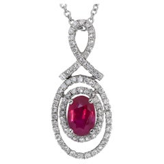 Glamorous 18k White Gold Necklace w/ 1.95ct Ruby and Natural Diamonds IGI Cert