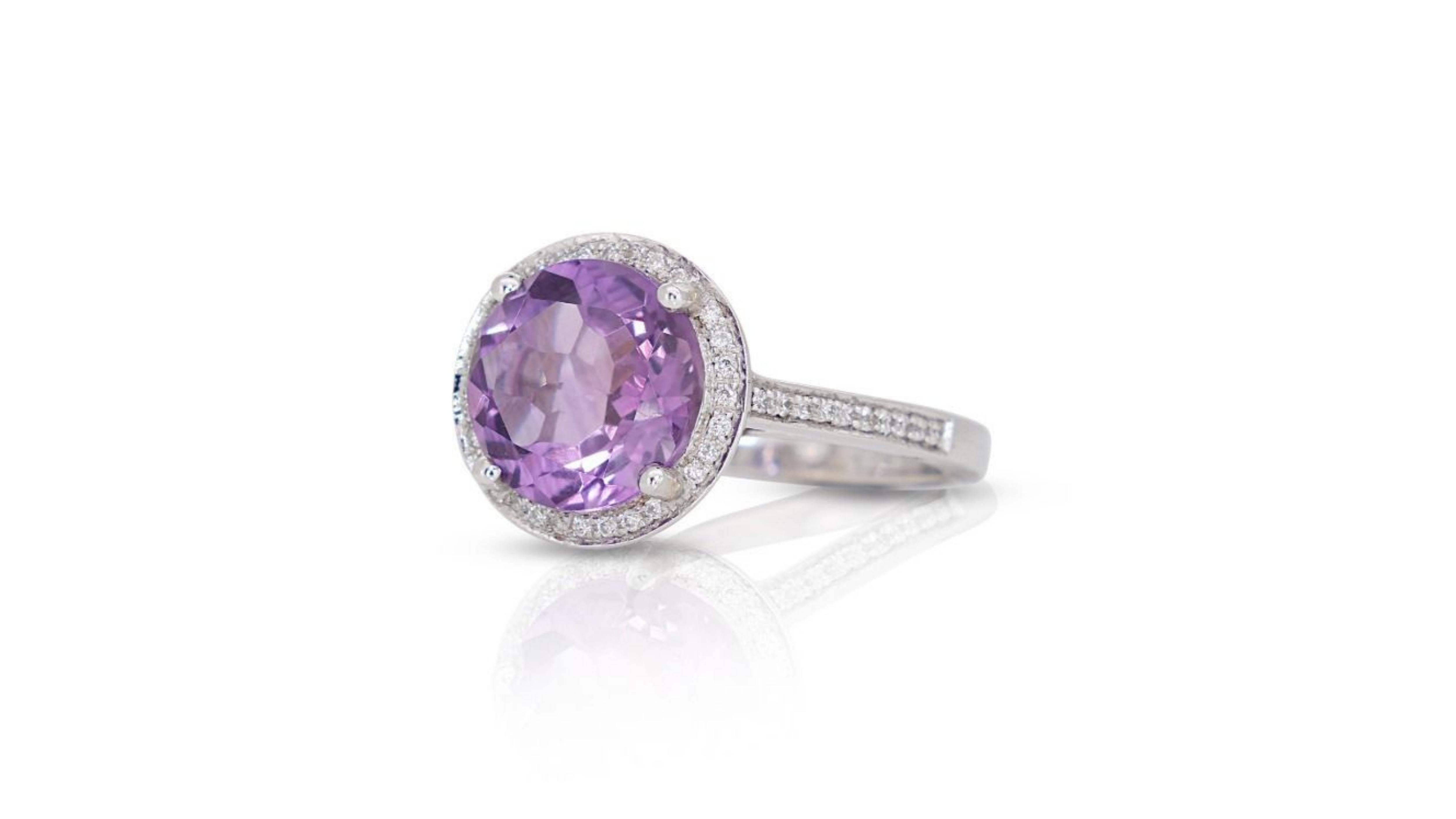 Women's Glamorous 18k White Gold Ring 3.52ct. Round Brilliant Pave Amethyst Ring For Sale