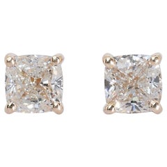 Glamorous 18k Yellow Gold Earrings w/ 2 ct Natural Diamonds IGI Certificate