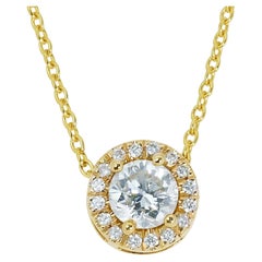 Glamorous 18k Yellow Gold Halo Necklace w/ 0.60ct Natural Diamonds AIG Cert