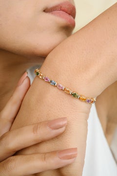 18 Karat Gelbgold Mehr Saphir-Diamant-Tennisarmband Geschenk für Damen