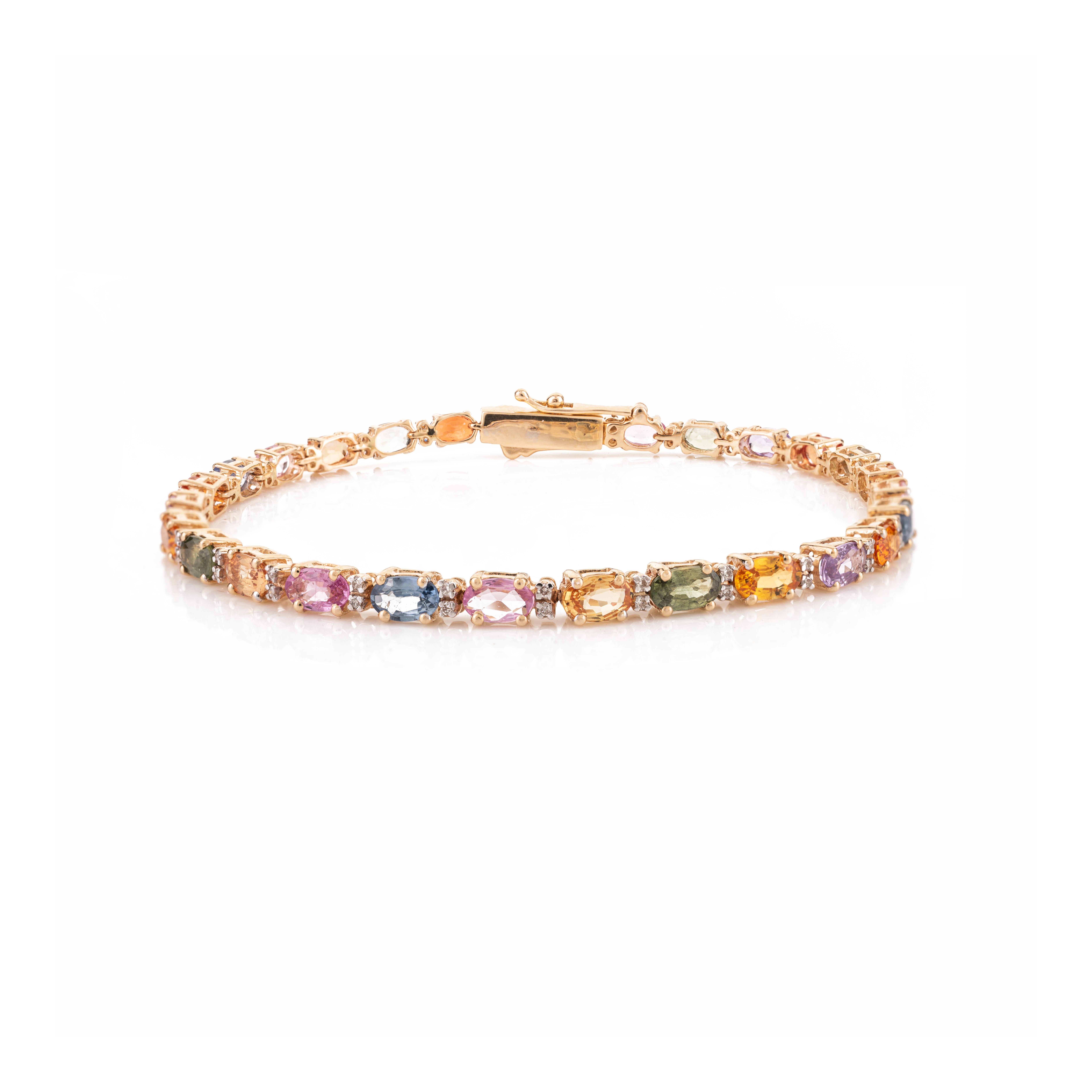 Bracelet tennis pour femmes en or jaune 18 carats avec plusieurs saphirs et diamants  Pour femmes en vente