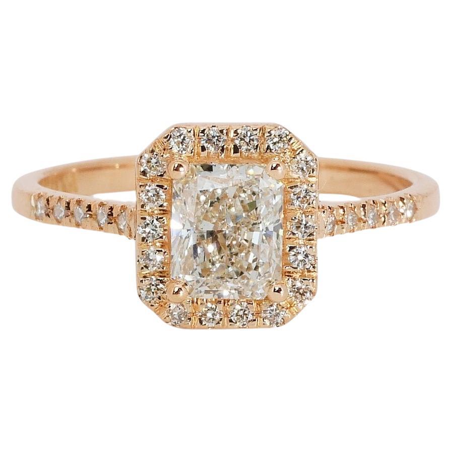 Glamorous 18k Yellow Gold Natural Diamond Halo Ring w/1.72 ct - GIA Certified For Sale