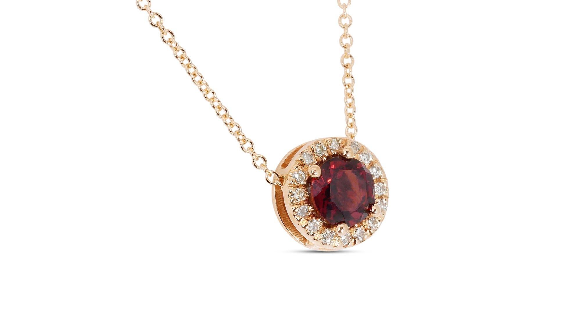 Glamorous 18k Yellow Gold Necklace w/ 0.8ct Garnet and Natural Diamonds IGI Cert 2