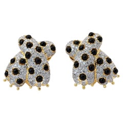 Glamorous 18k Yellow Gold Polka Earrings w/ 3.60 Carat Natural Diamonds AIG Cert