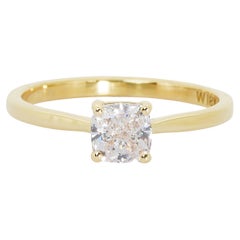 Glamorous 18k Yellow Gold Solitaire Ring W/ 0.79 Carat Natural Diamonds IGI Cert