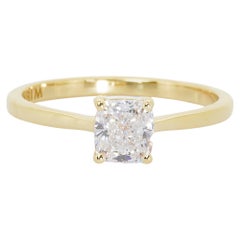 Bague solitaire glamour en or jaune 18 carats avec diamants naturels de 0,80 carat certifiés IGI