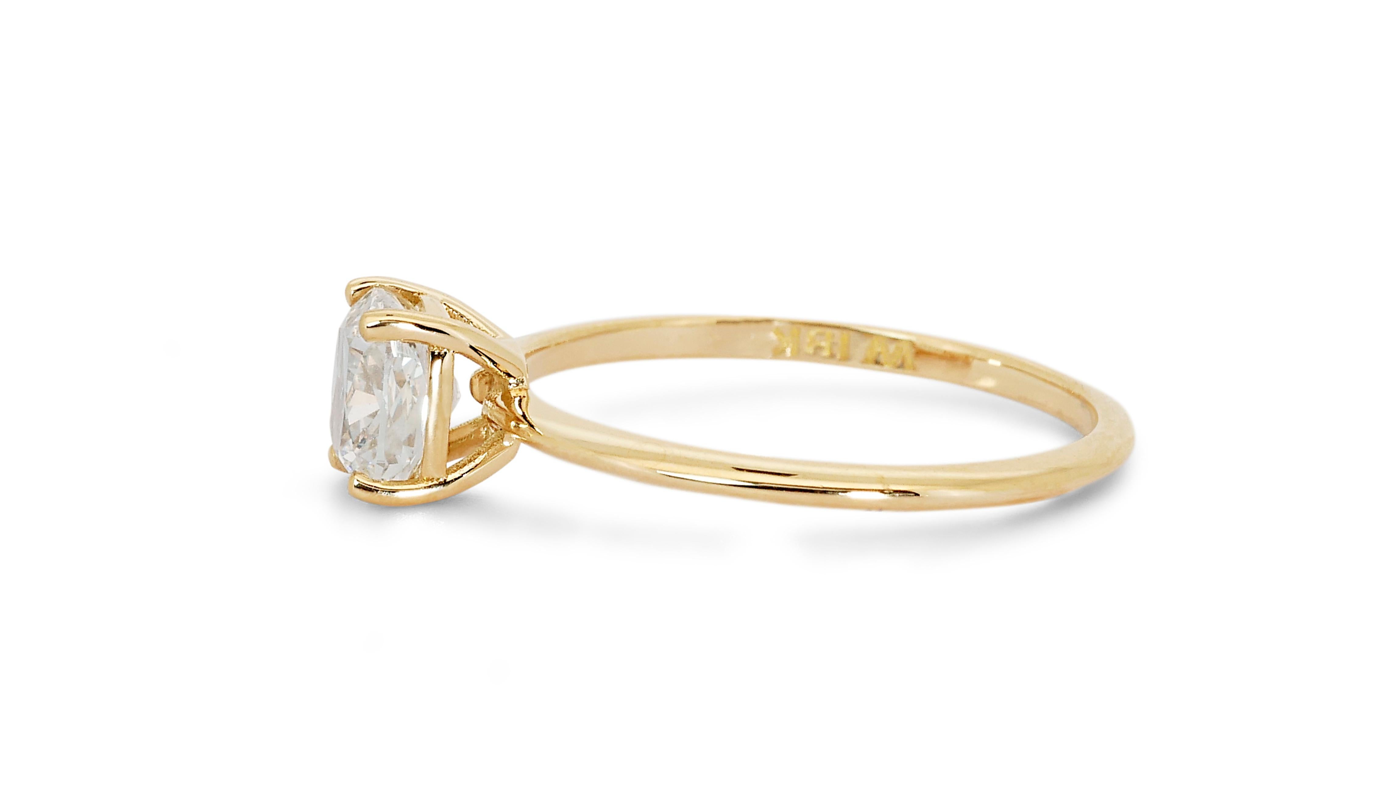 Women's Glamorous 18k Yellow Gold Solitaire Ring w/ 1.02 Carat Natural Diamonds IGI Cert For Sale