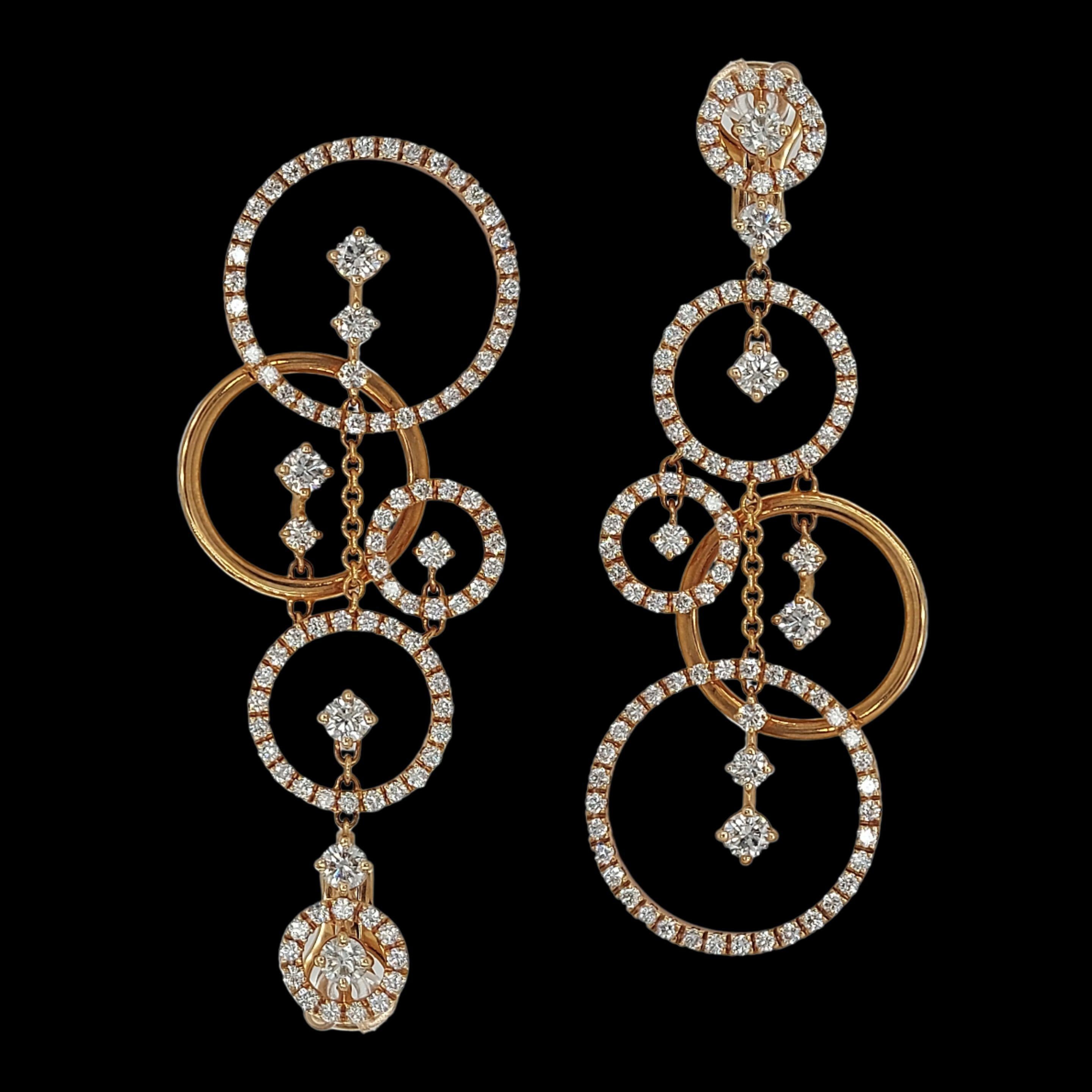 Glamorous 18kt Pink Gold Dangle Loops Earrings with 4.79ct Diamonds For Sale 4