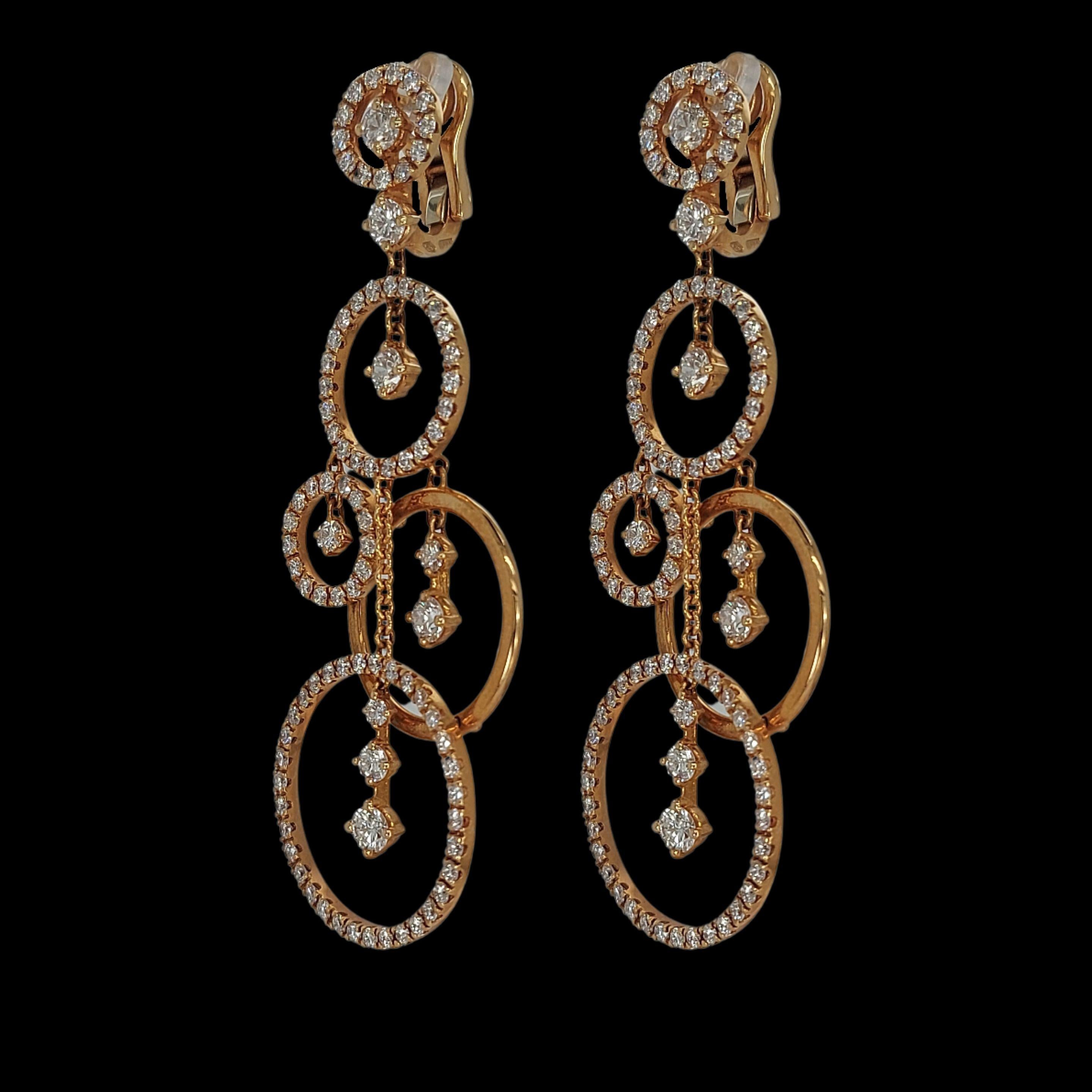 Glamorous 18kt Pink Gold Dangle Loops Earrings with 4.79ct Diamonds For Sale 5
