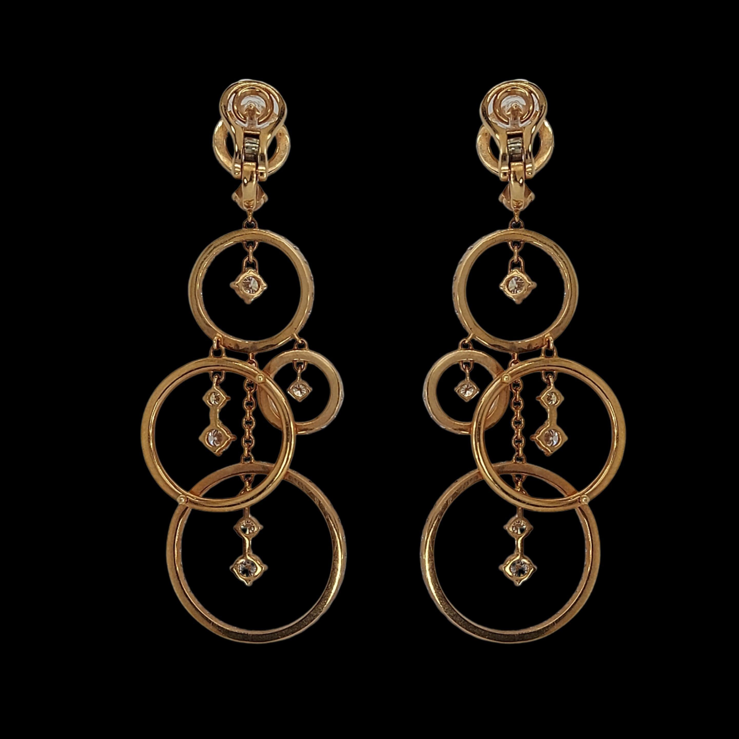 Artisan Glamorous 18kt Pink Gold Dangle Loops Earrings with 4.79ct Diamonds For Sale