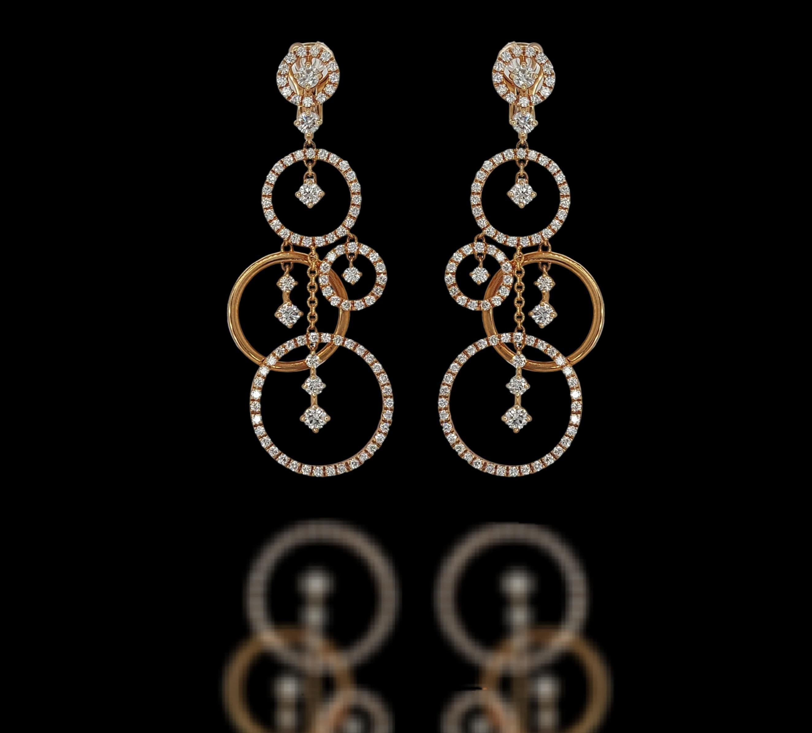 Glamorous 18kt Pink Gold Dangle Loops Earrings with 4.79ct Diamonds For Sale 2